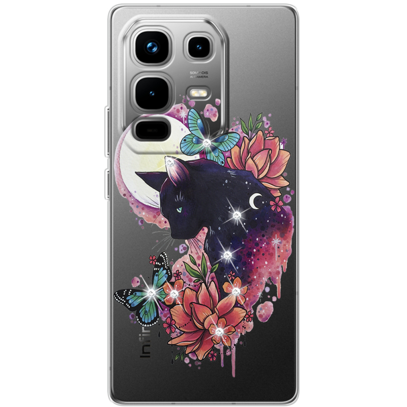 Чохол зі стразами Infinix Note 50 Pro Plus Cat in Flowers