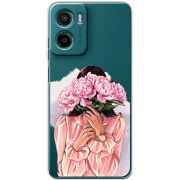 Прозорий чохол BoxFace Motorola Moto E15 Девушка с Пионами