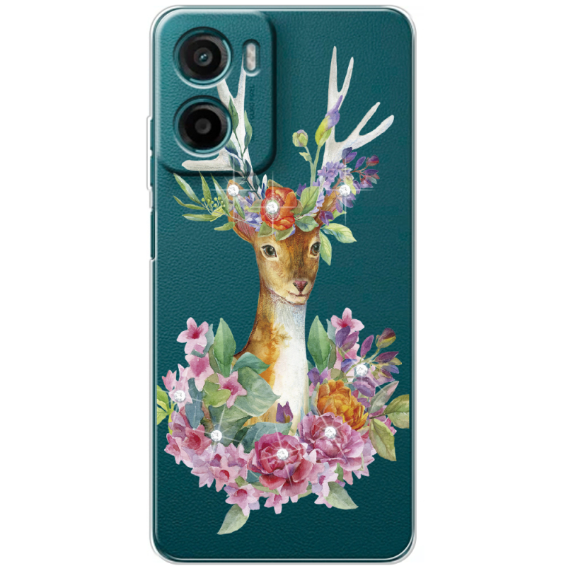 Чохол зі стразами Motorola Moto E15 Deer with flowers