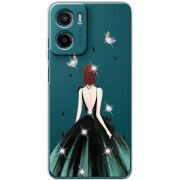 Чохол зі стразами Motorola Moto E15 Girl in the green dress