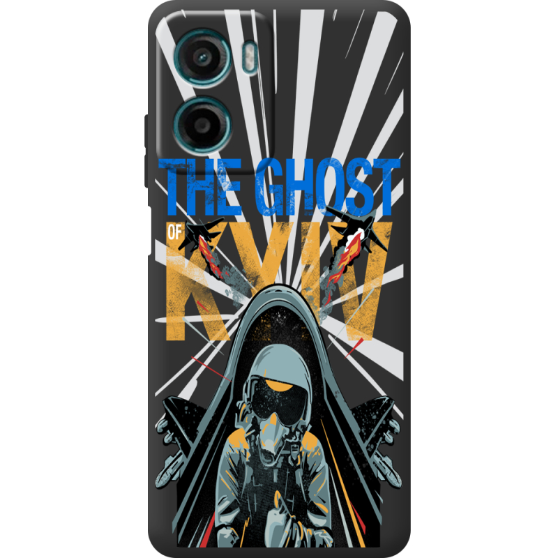 Чорний чохол BoxFace Motorola Moto E15 Привид Києва в дії