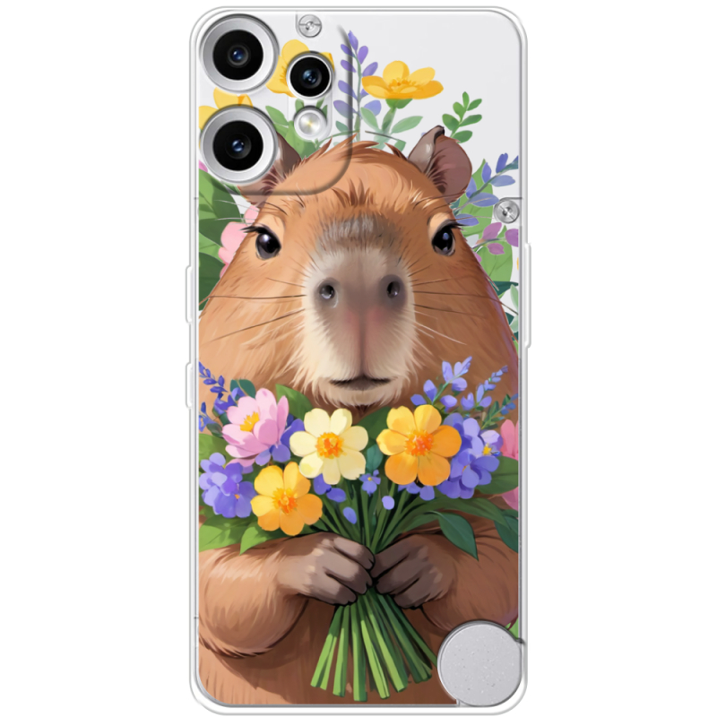 Прозорий чохол BoxFace Nothing CMF Phone 2 Pro Капибара з квітами