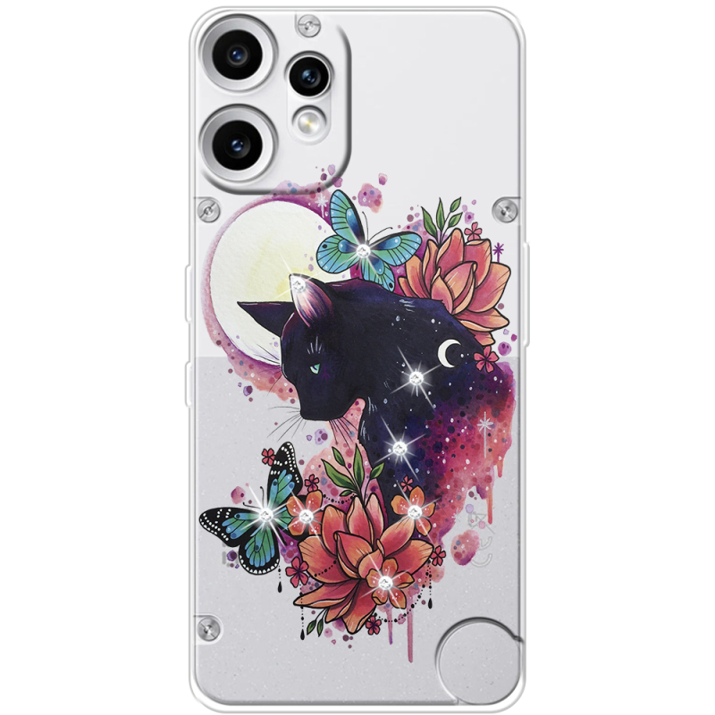 Чохол зі стразами Nothing CMF Phone 2 Pro Cat in Flowers