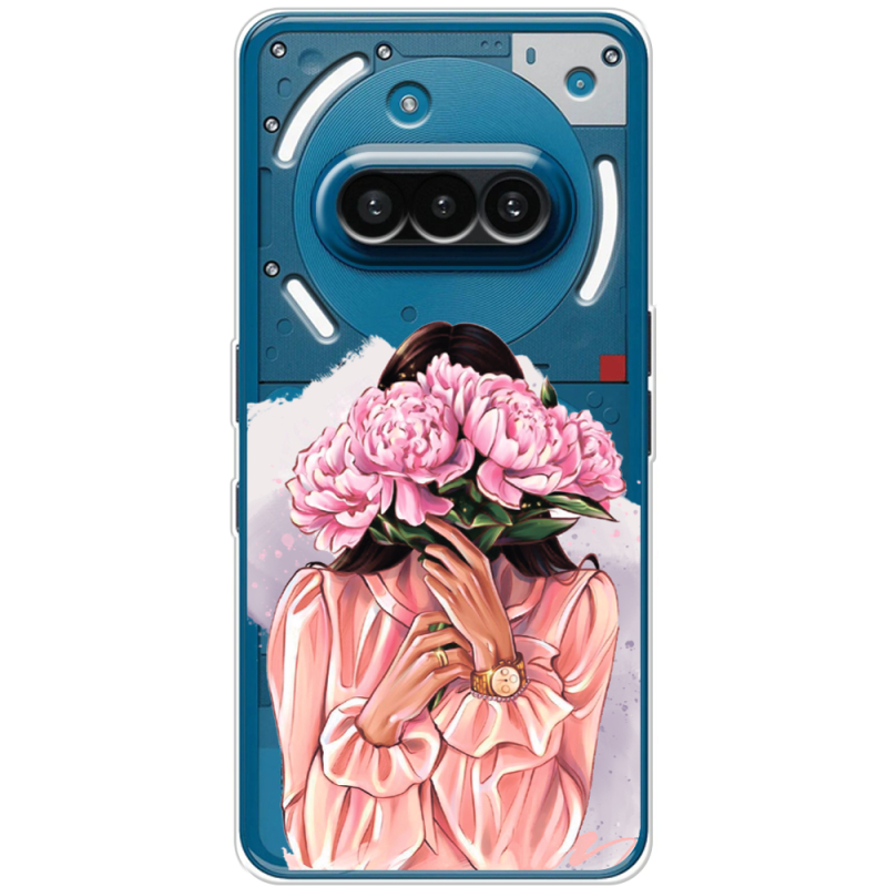 Прозорий чохол BoxFace Nothing Phone (3a) Девушка с Пионами