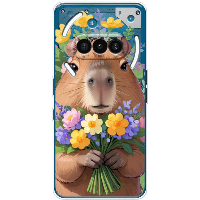 Прозорий чохол BoxFace Nothing Phone (3a) Капибара з квітами