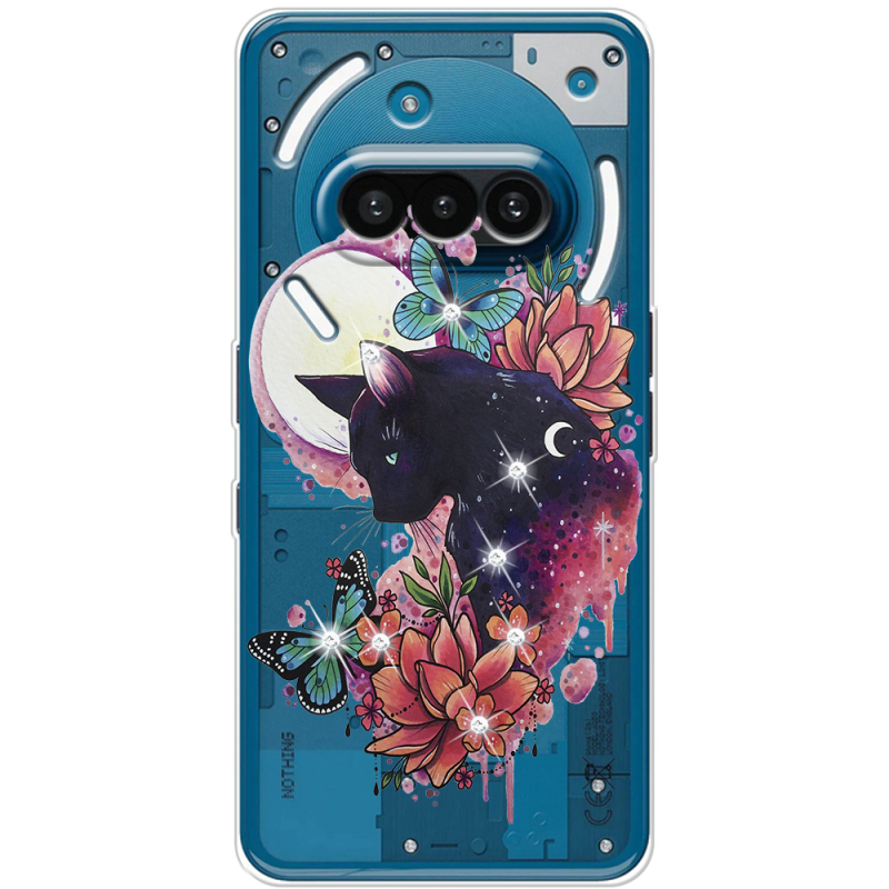 Чохол зі стразами Nothing Phone (3a) Cat in Flowers