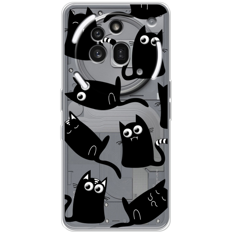 Прозорий чохол BoxFace Nothing Phone (3a) Pro с 3D-глазками Black Kitty