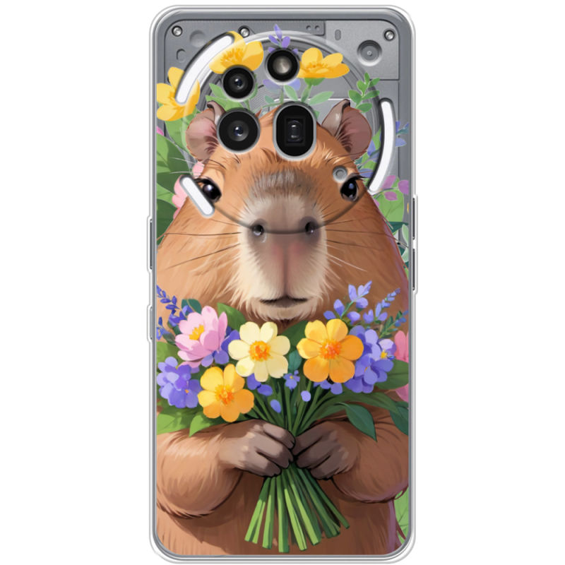 Прозорий чохол BoxFace Nothing Phone (3a) Pro Капибара з квітами