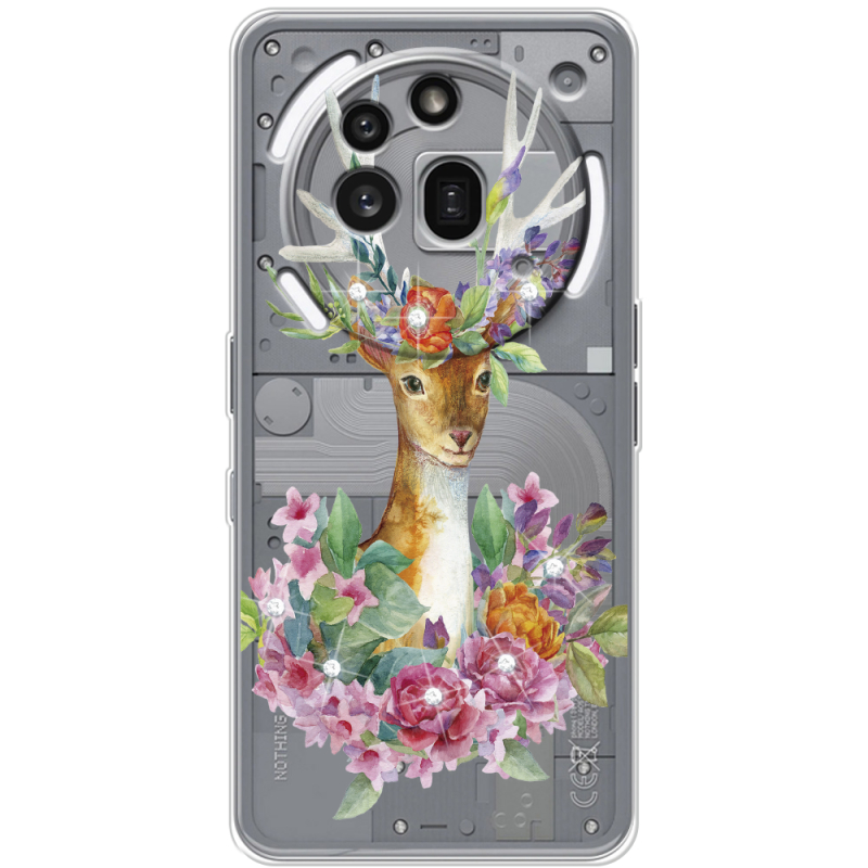 Чохол зі стразами Nothing Phone (3a) Pro Deer with flowers