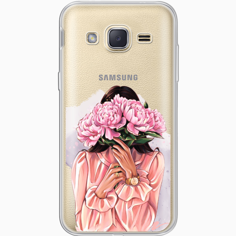 Прозрачный чехол Uprint Samsung J200H Galaxy J2 Девушка с Пионами