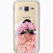 Прозрачный чехол Uprint Samsung J200H Galaxy J2 Девушка с Пионами