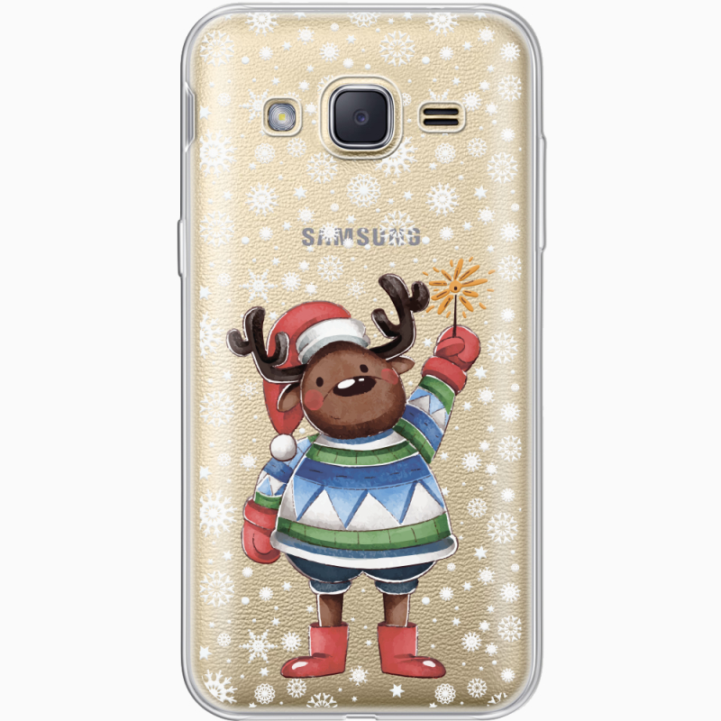 Прозрачный чехол Uprint Samsung J200H Galaxy J2 Christmas Deer with Snow
