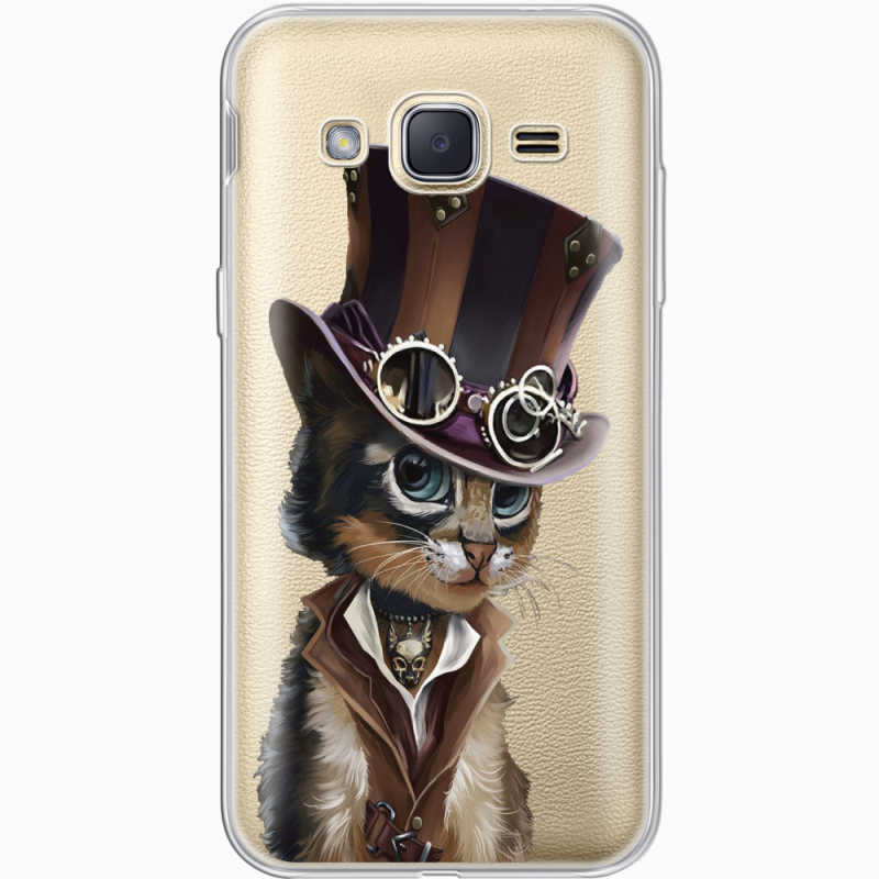 Прозрачный чехол Uprint Samsung J200H Galaxy J2 Steampunk Cat