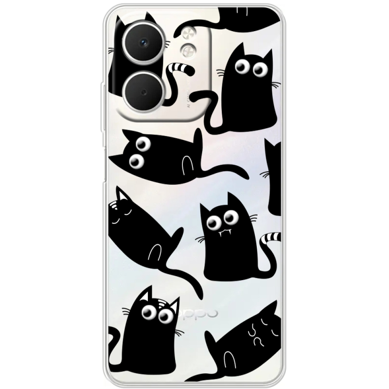 Прозорий чохол BoxFace OPPO A5x с 3D-глазками Black Kitty