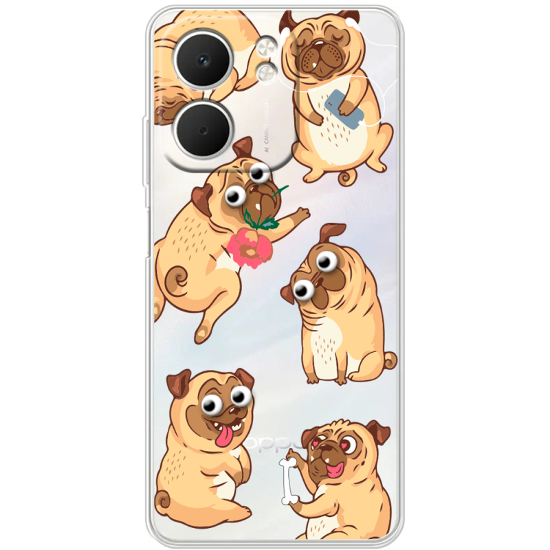 Прозорий чохол BoxFace OPPO A5x с 3D-глазками Pug