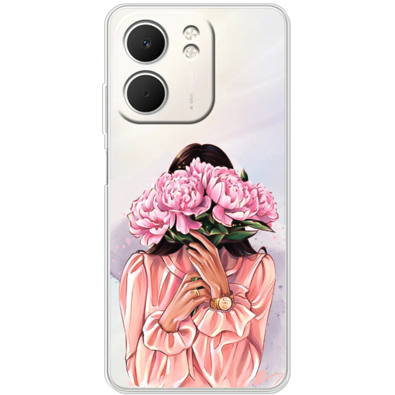 Прозорий чохол BoxFace OPPO A5x Девушка с Пионами