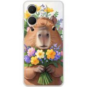 Прозорий чохол BoxFace OPPO A5x Капибара з квітами
