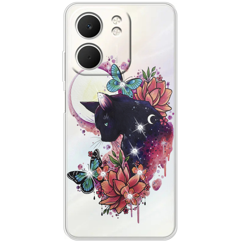 Чохол зі стразами OPPO A5x Cat in Flowers