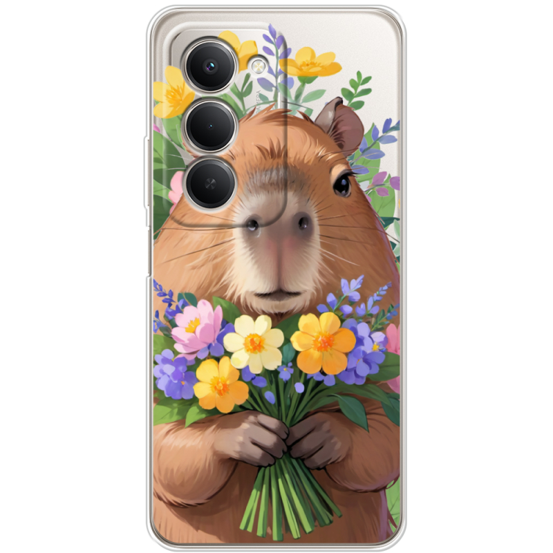 Прозорий чохол BoxFace Xiaomi Redmi 15 Капибара з квітами