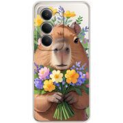 Прозорий чохол BoxFace Xiaomi Redmi 15 Капибара з квітами