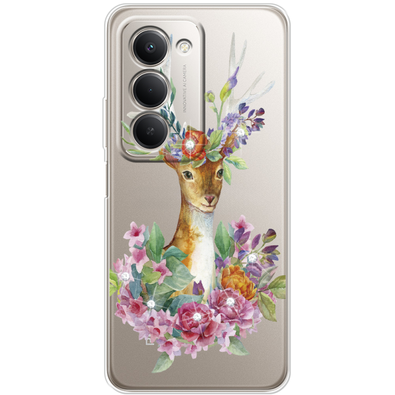 Чохол зі стразами Xiaomi Redmi 15 Deer with flowers