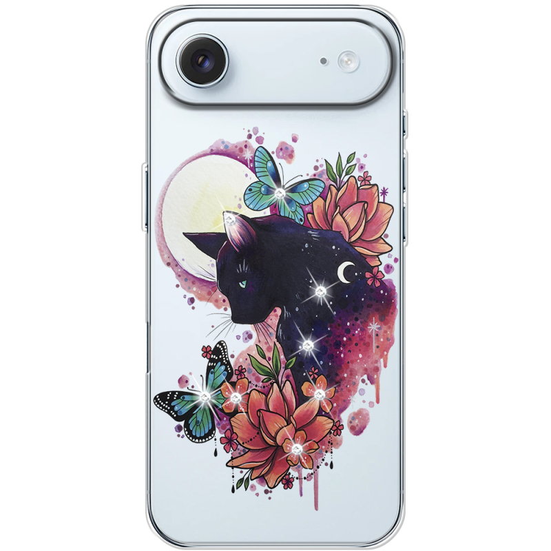 Чохол зі стразами Apple iPhone 17 Air Cat in Flowers