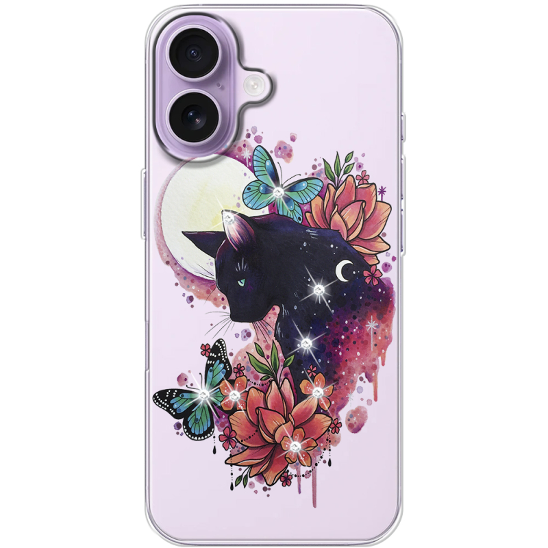 Чохол зі стразами Apple iPhone 17 Cat in Flowers