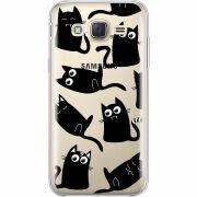 Прозрачный чехол Uprint Samsung J500H Galaxy J5 с 3D-глазками Black Kitty