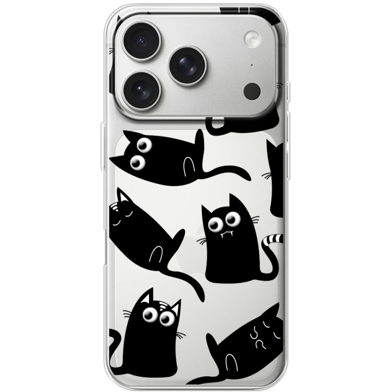 Прозорий чохол BoxFace Apple iPhone 17 Pro с 3D-глазками Black Kitty