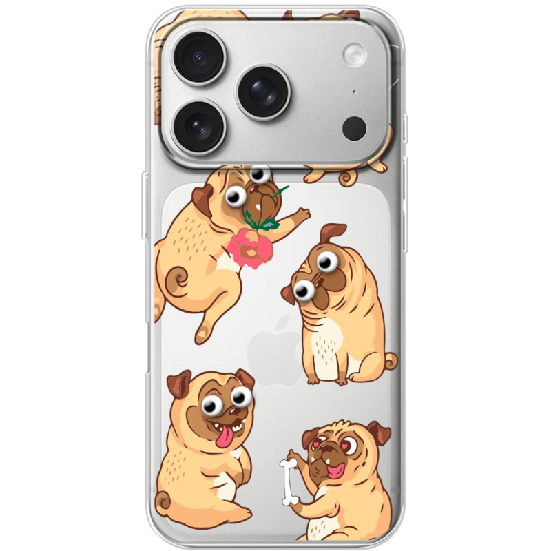 Прозорий чохол BoxFace Apple iPhone 17 Pro с 3D-глазками Pug