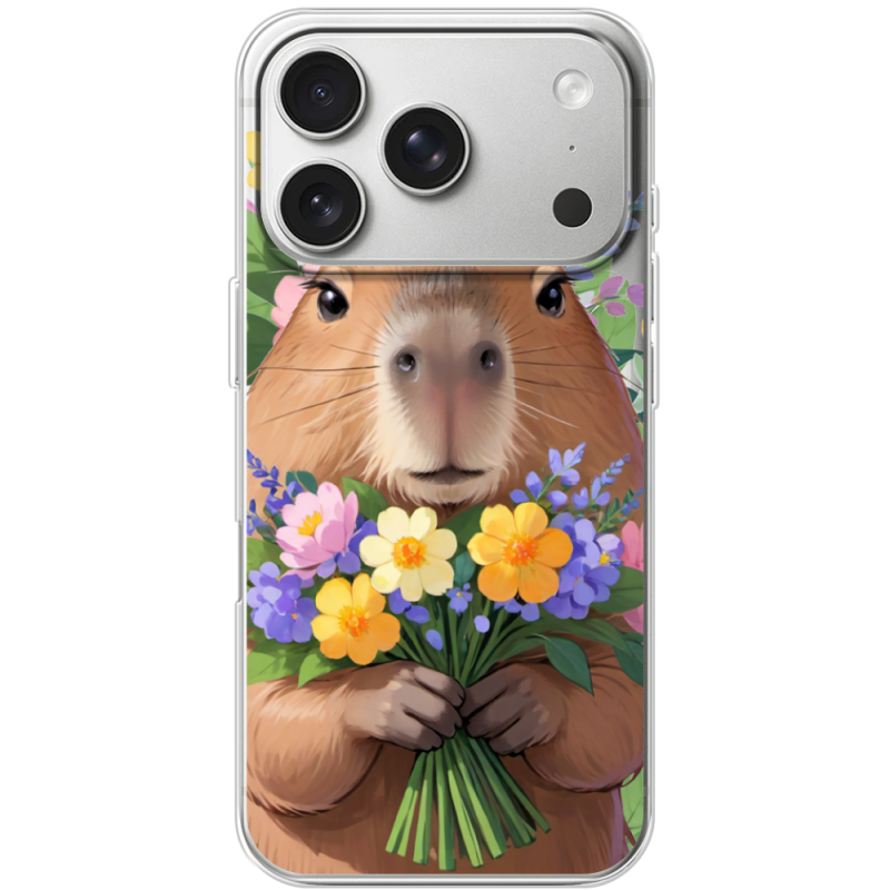 Прозорий чохол BoxFace Apple iPhone 17 Pro Капибара з квітами