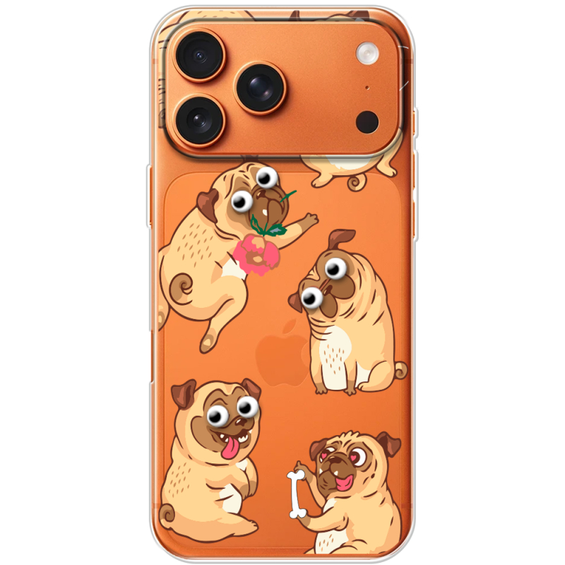 Прозорий чохол BoxFace Apple iPhone 17 Pro Max с 3D-глазками Pug