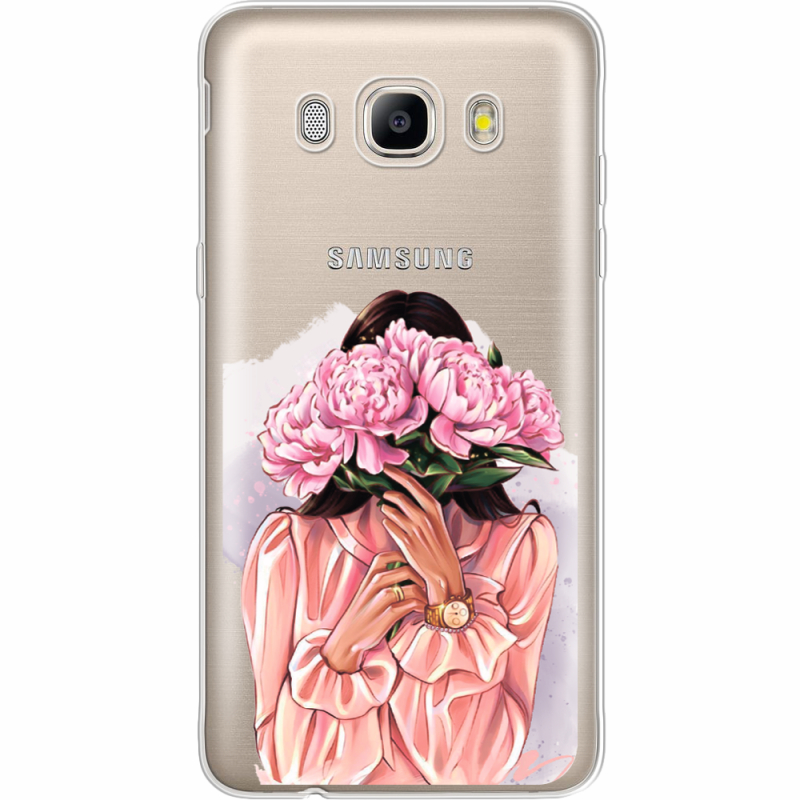 Прозрачный чехол Uprint Samsung J510 Galaxy J5 2016 Девушка с Пионами