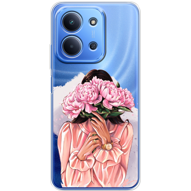 Прозорий чохол BoxFace Poco C85 Девушка с Пионами