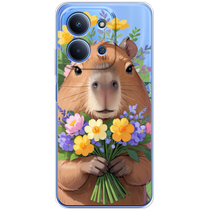Прозорий чохол BoxFace Poco C85 Капибара з квітами