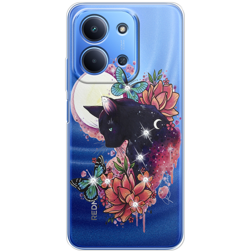 Чохол зі стразами Poco C85 Cat in Flowers