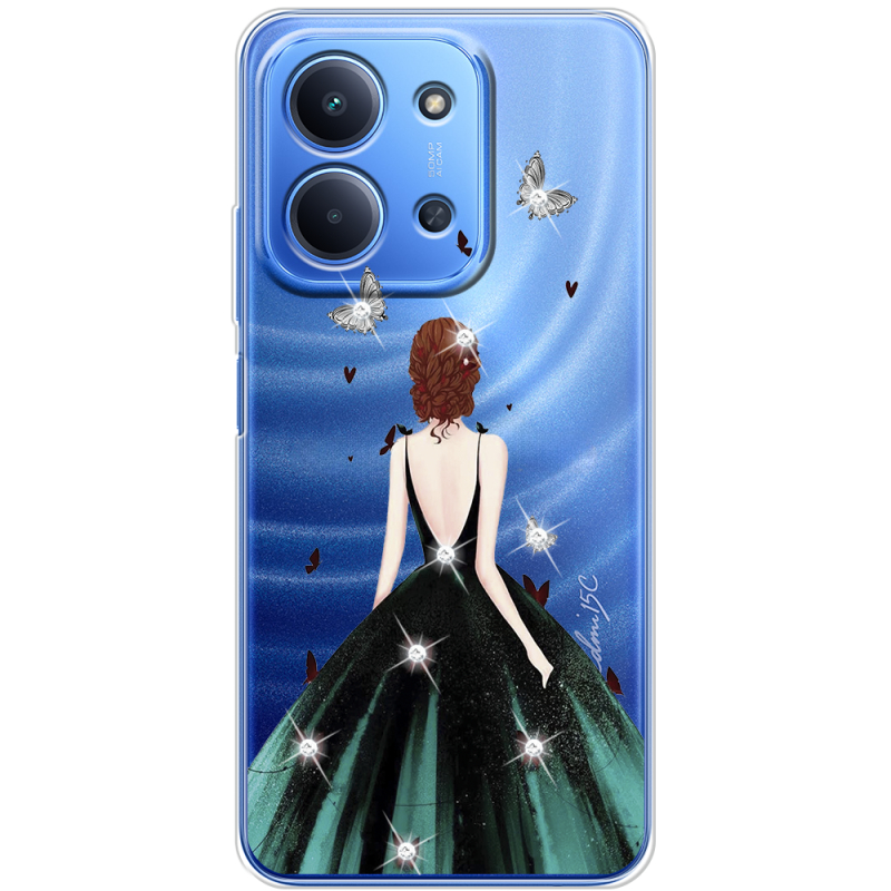 Чохол зі стразами Poco C85 Girl in the green dress