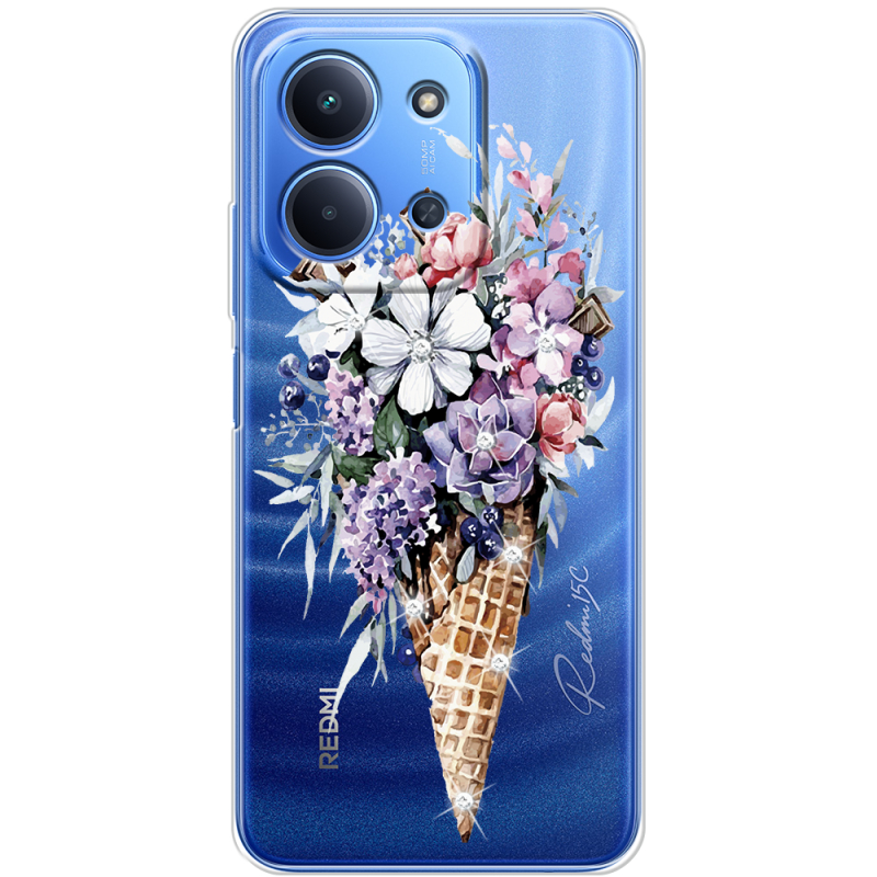 Чохол зі стразами Poco C85 Ice Cream Flowers