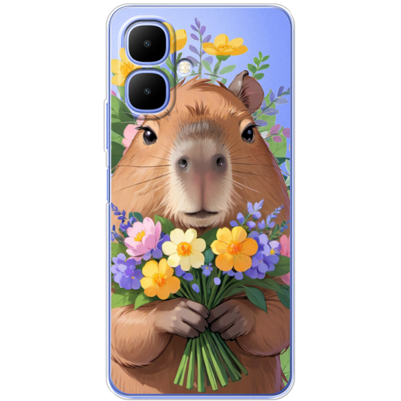 Прозорий чохол BoxFace Infinix Smart 10 Капибара з квітами
