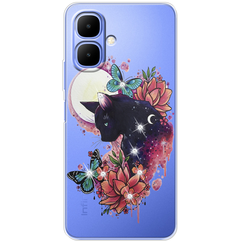 Чохол зі стразами Infinix Smart 10 Cat in Flowers