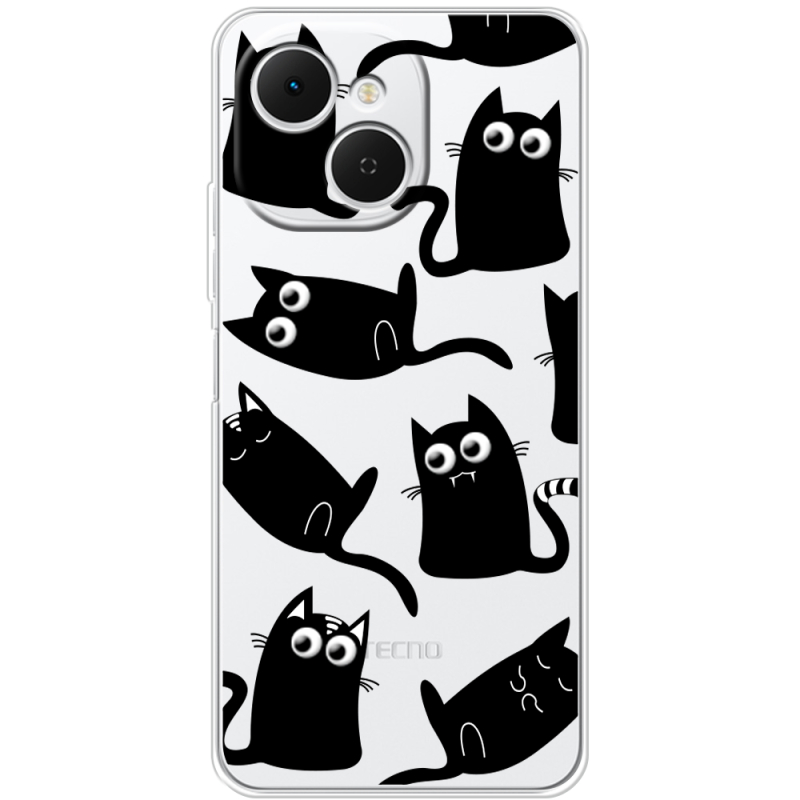 Прозорий чохол BoxFace Tecno Spark 40C с 3D-глазками Black Kitty