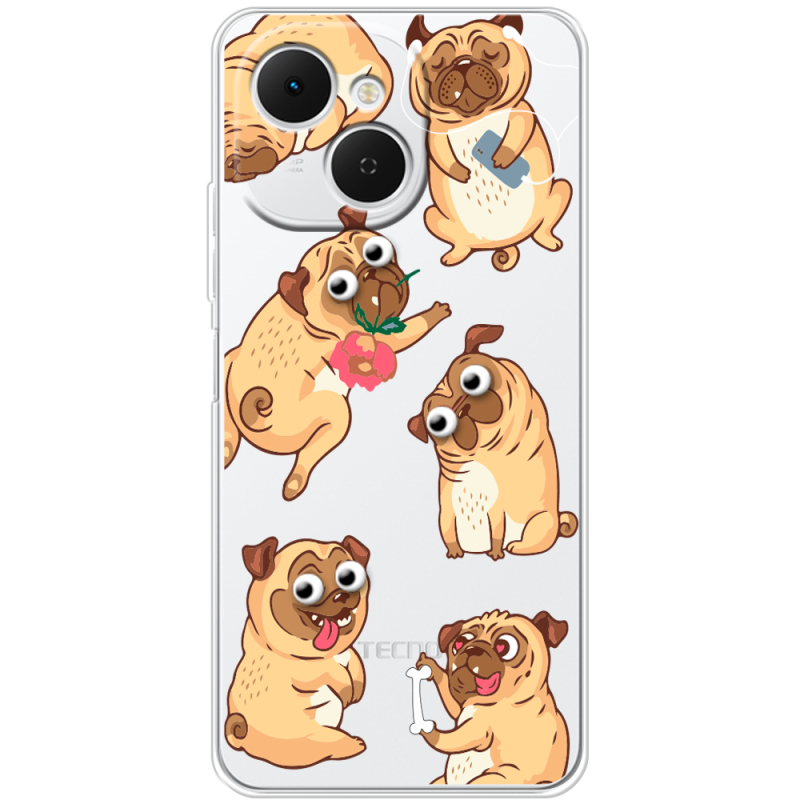 Прозорий чохол BoxFace Tecno Spark 40C с 3D-глазками Pug