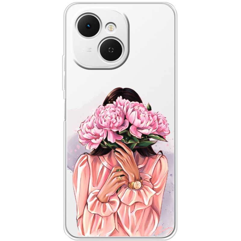 Прозорий чохол BoxFace Tecno Spark 40C Девушка с Пионами