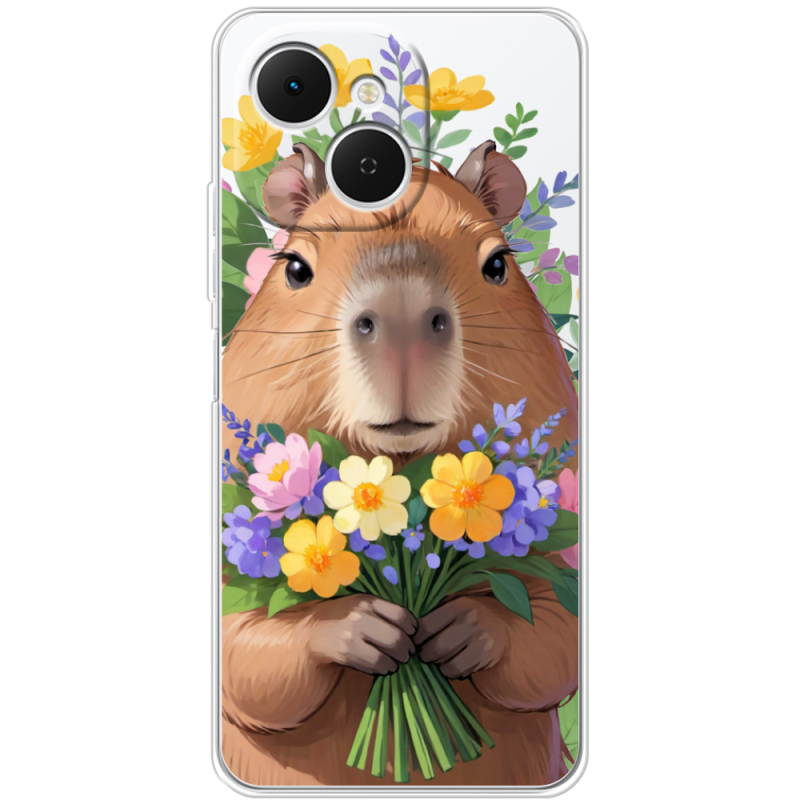 Прозорий чохол BoxFace Tecno Spark 40C Капибара з квітами