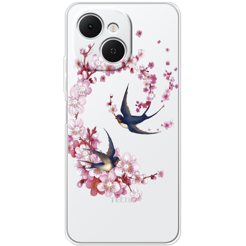 Чохол зі стразами Tecno Spark 40C Swallows and Bloom