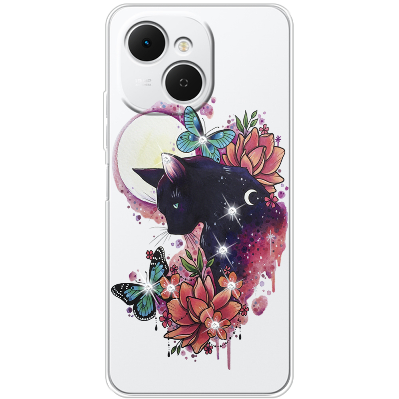 Чохол зі стразами Tecno Spark 40C Cat in Flowers