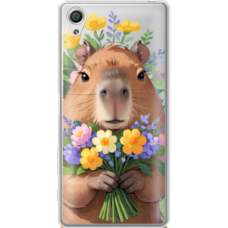 Прозрачный чехол Uprint Sony Xperia X F5122 Капибара з квітами