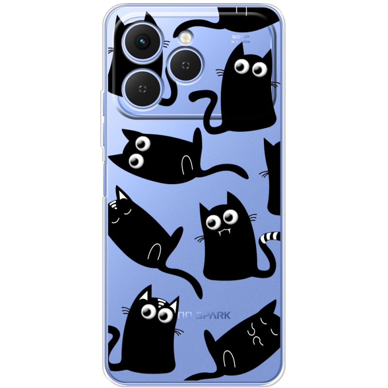 Прозорий чохол BoxFace Tecno Spark 40 с 3D-глазками Black Kitty