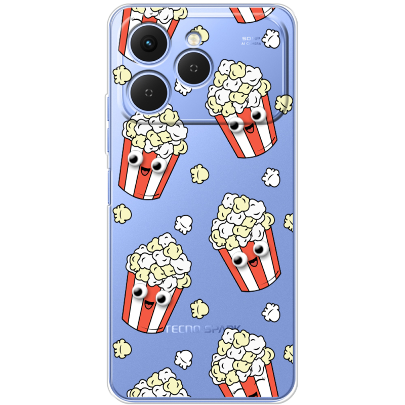 Прозорий чохол BoxFace Tecno Spark 40 с 3D-глазками Popcorn