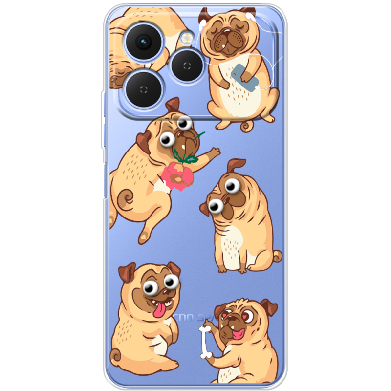 Прозорий чохол BoxFace Tecno Spark 40 с 3D-глазками Pug